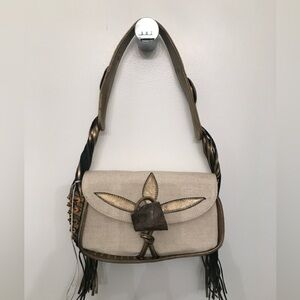 Rodo Canvas & Bronze Leather Shoulder Bag